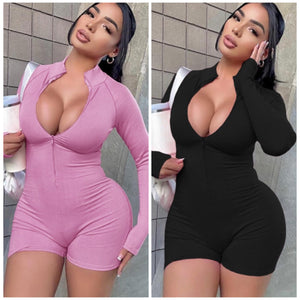 “Milly” Ribbed Ling Sleeve Short Romper