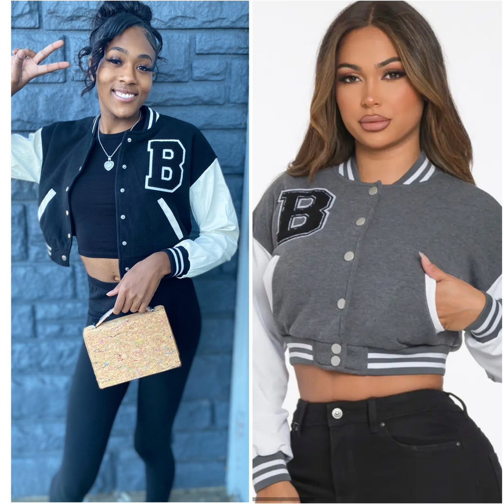 Cropped Letter B Vinyl Sleeve Varsity Jacket – Victory Lane