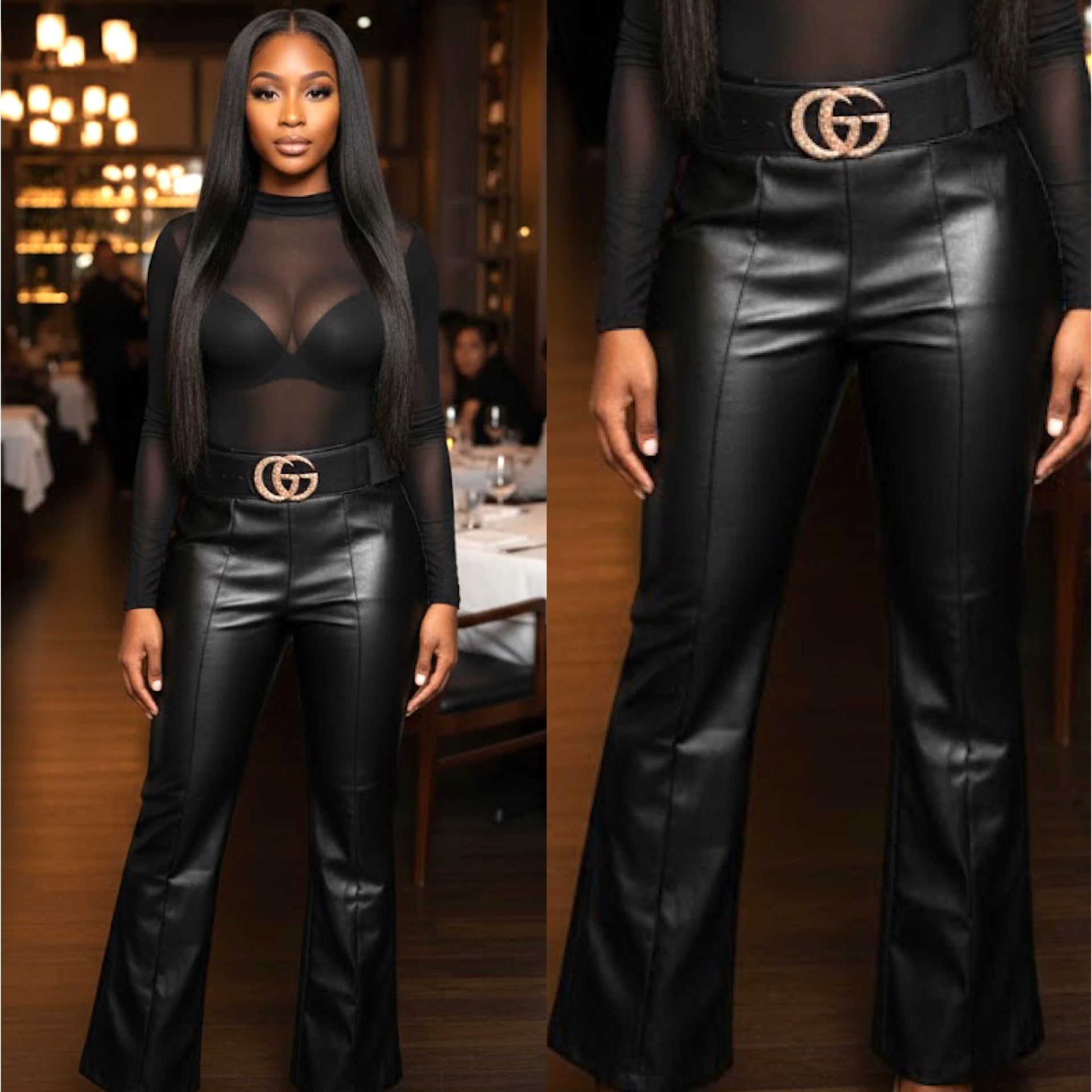 Petite Black Wide Leg Faux Leather Pants