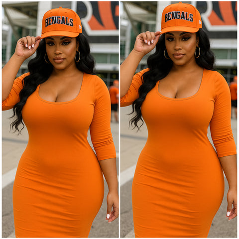 “Roxy” Long Sleeve Fitted Midi Dress