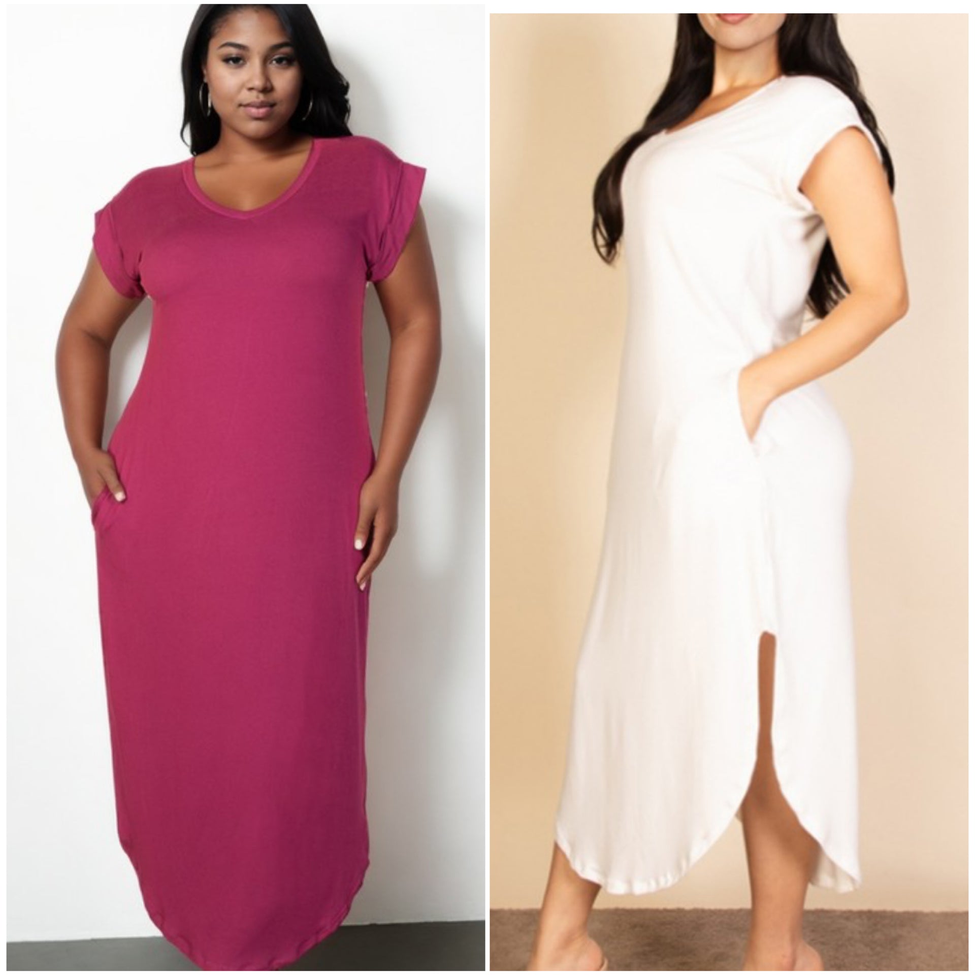 “Olivia” Relaxed Fit Split Sides Cap Sleeve Maxi Dress