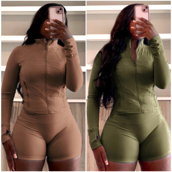 “Eve” Long Sleeve Jacket Biker Short Set