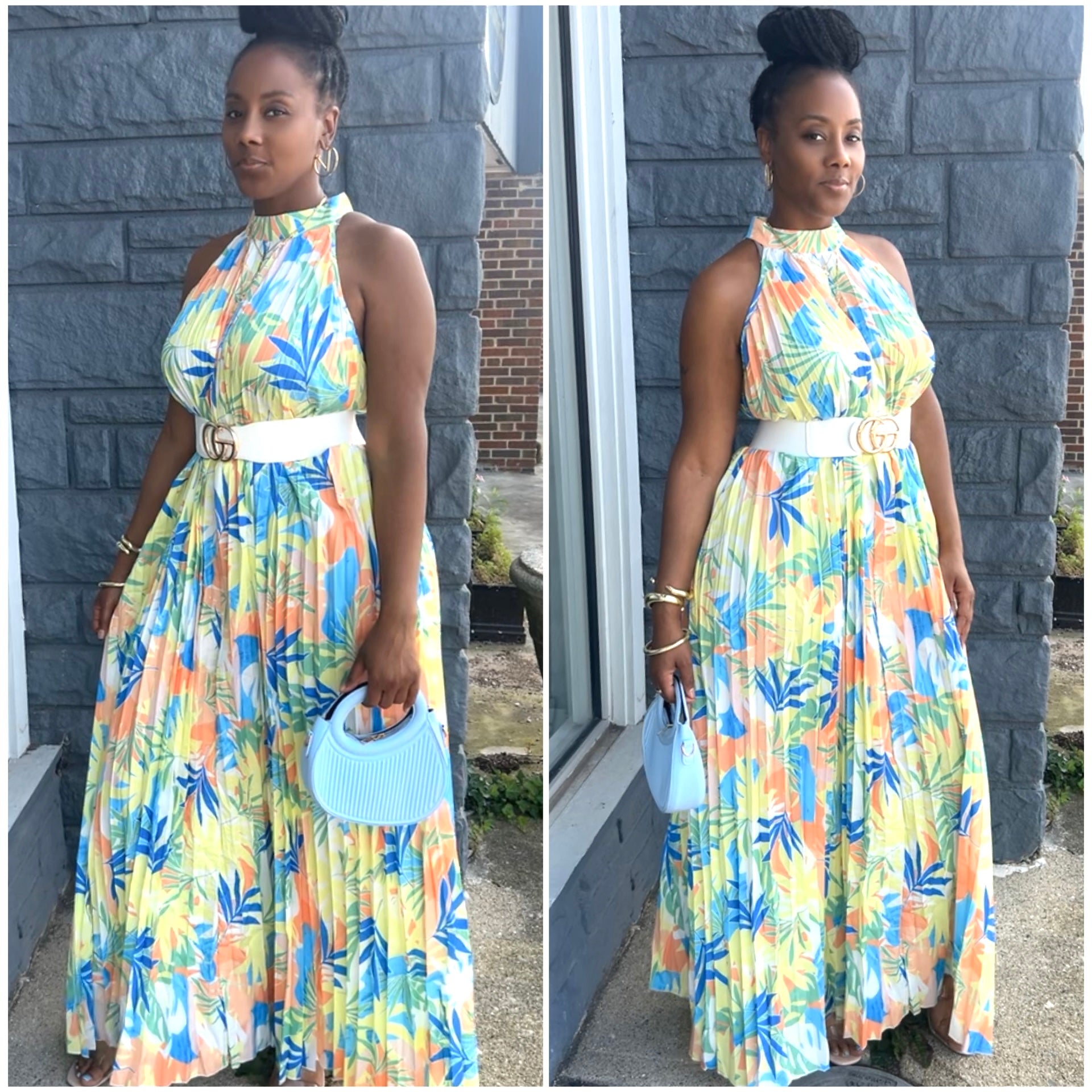 “Monaco” Multicolor Pleated Maxi Dress