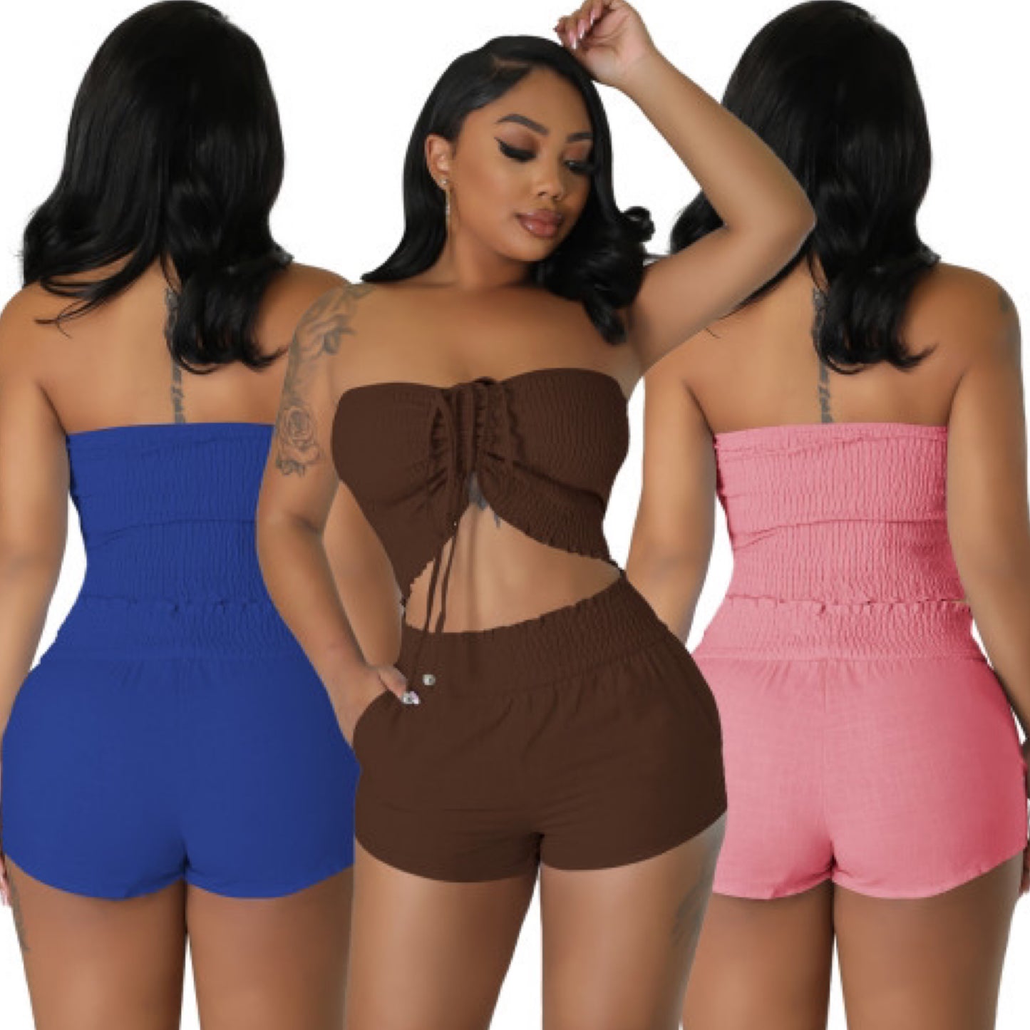 “Bria” Scrunch Bandeau Mini Short Set