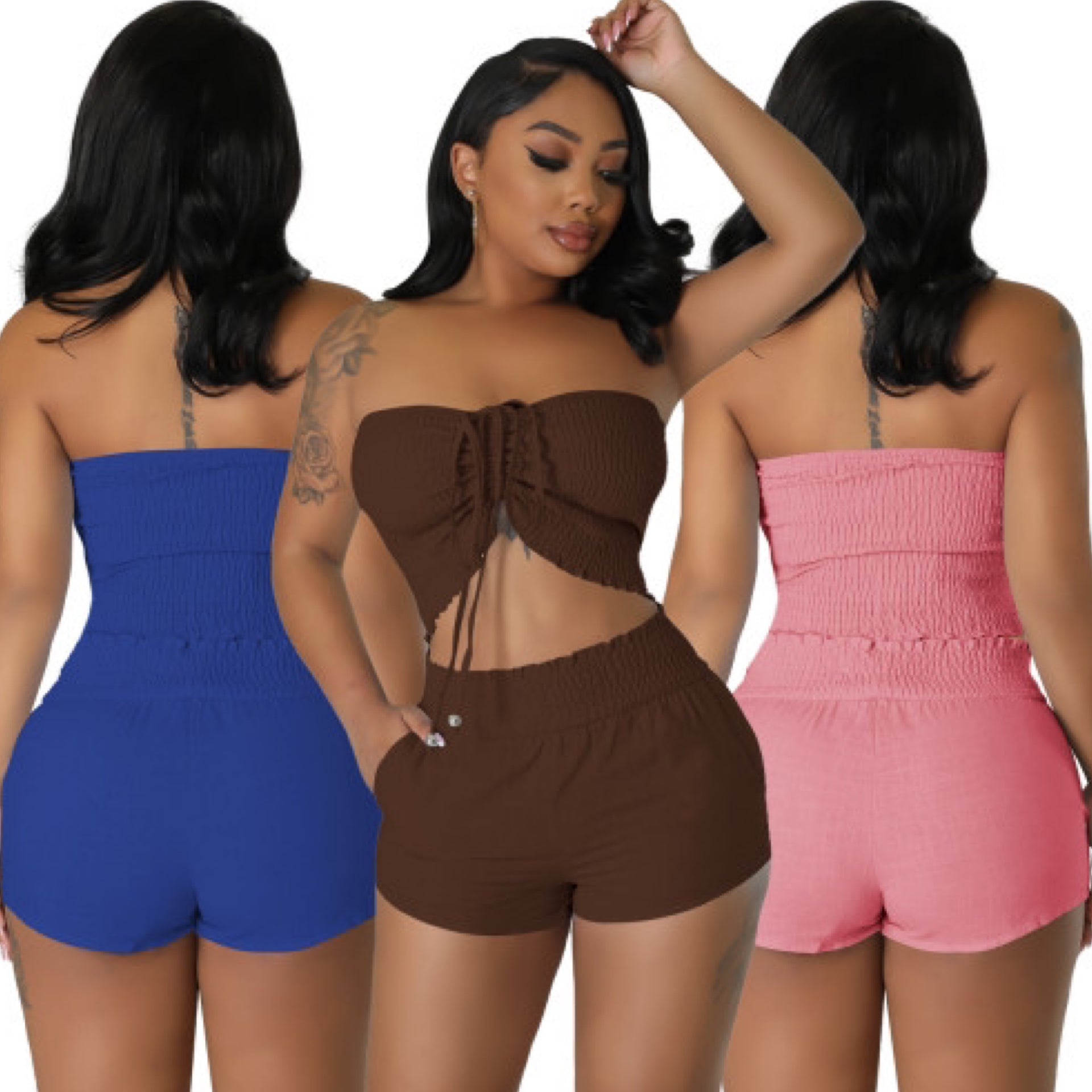 “Bria” Scrunch Mini Short Set