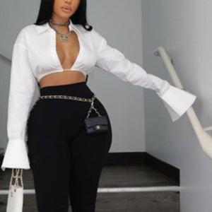 “Eve” White Long Bell Sleeve Crop Top