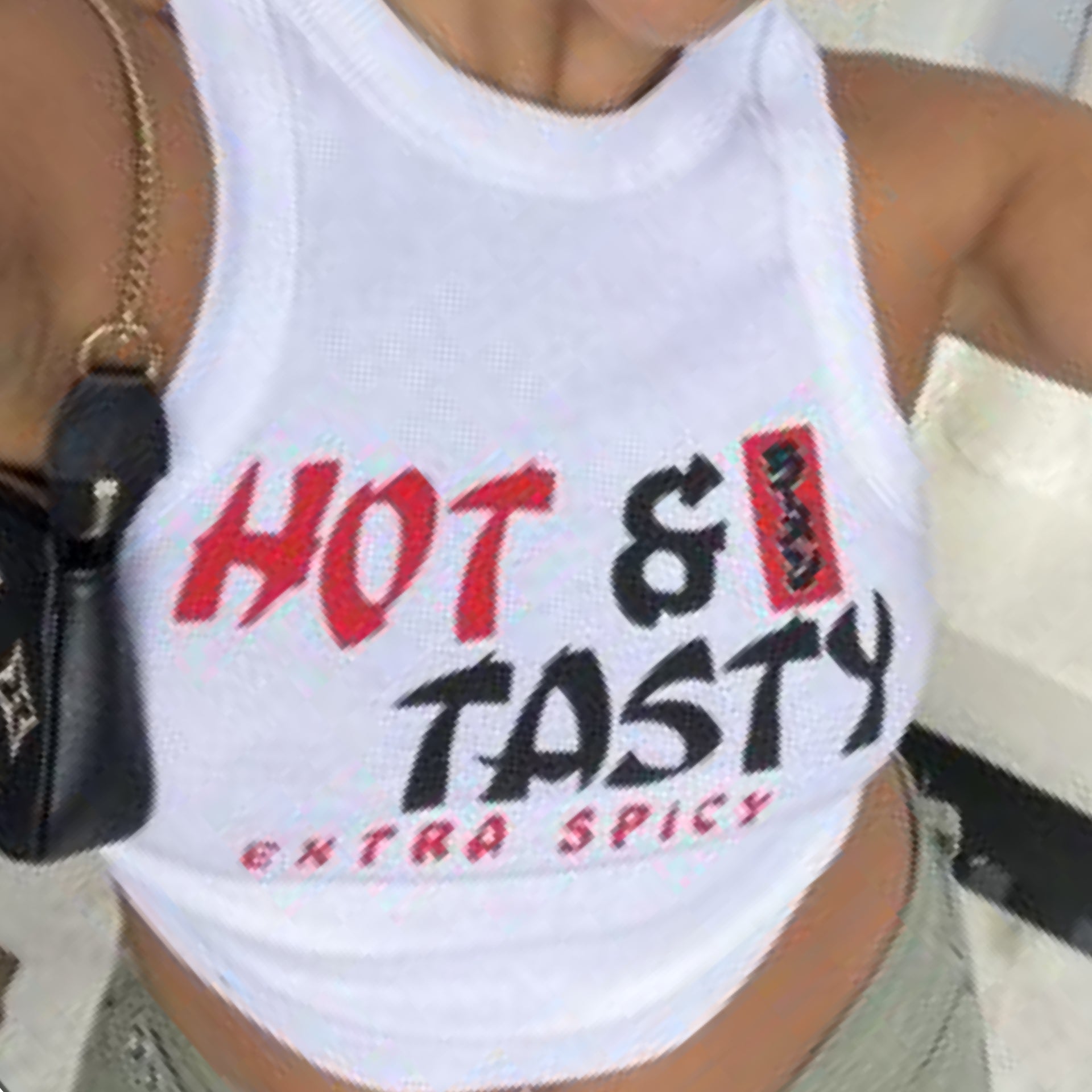 “Hot & Tasty” White Ribbed Graphic Print Crop Tank Top