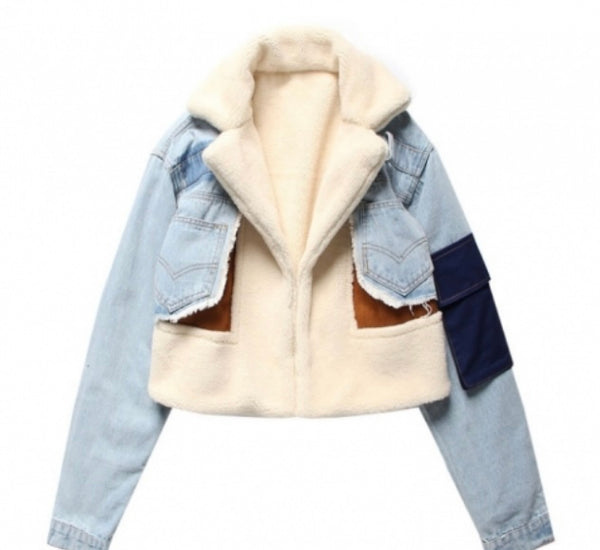“Pop Out” Denim Patchwork Coat Jacket