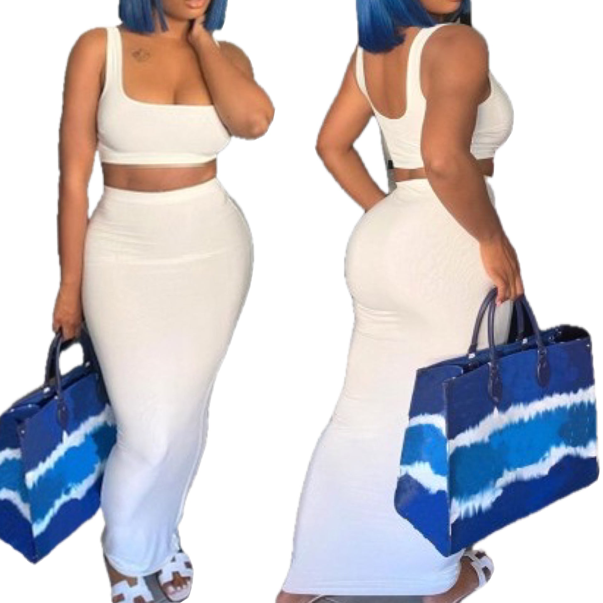 “Alexandria” White 2 Piece Crop Tank & Maxi Skirt Set