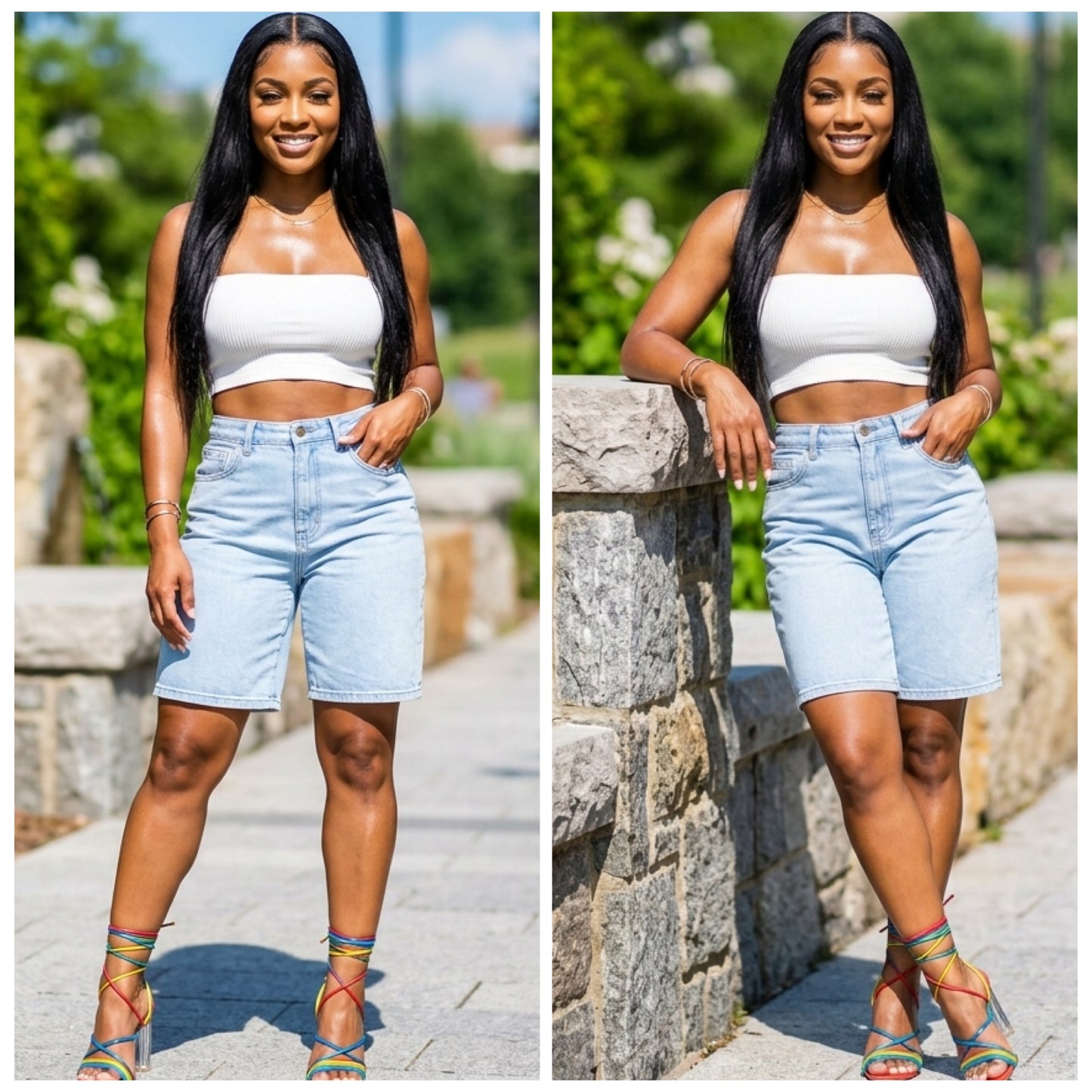 Light wash Stretch Denim Bermuda Shorts