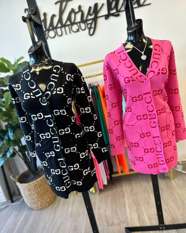 Print Button Down Knit Sweater Shirt Dress