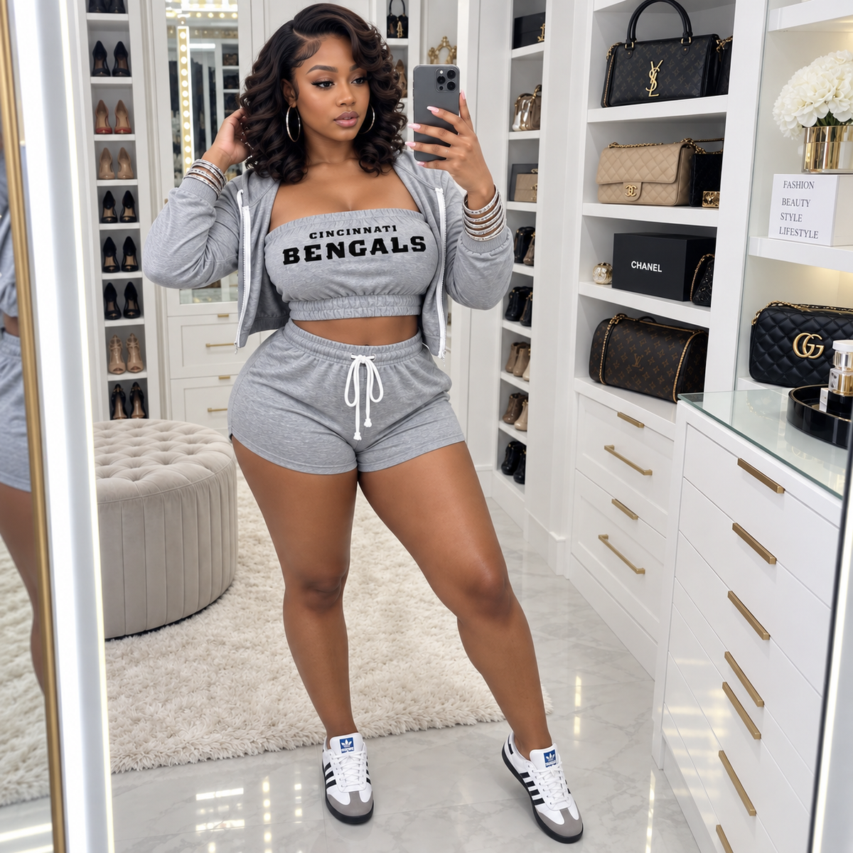 Small Grey 3 Piece Bengals Bandeau & Shorts Set