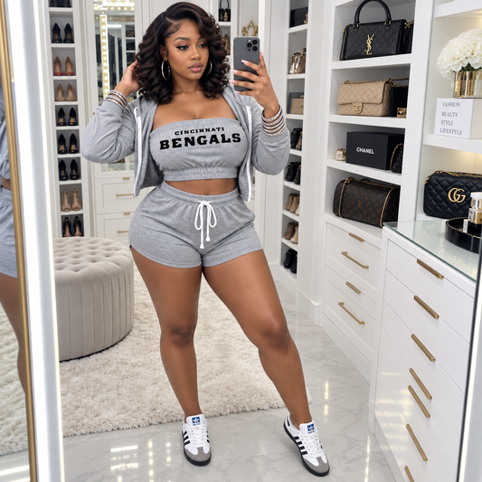 Small Grey 3 Piece Bengals Bandeau & Shorts Set