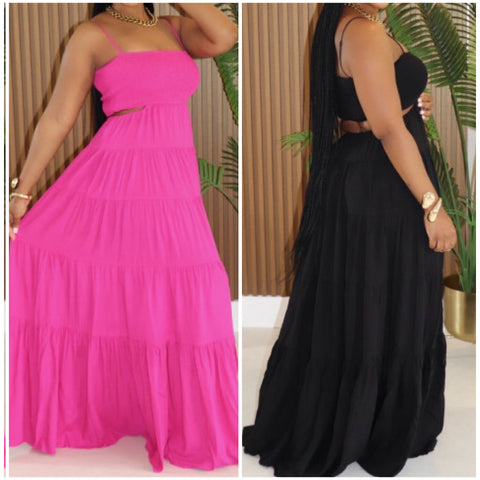 “Kiss” Backless Ruffle Maxi Dress