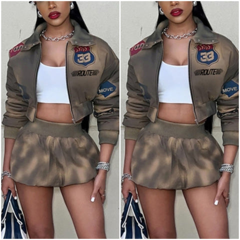 “Route 33” Two Piece Jacket & Mini Skirt Set