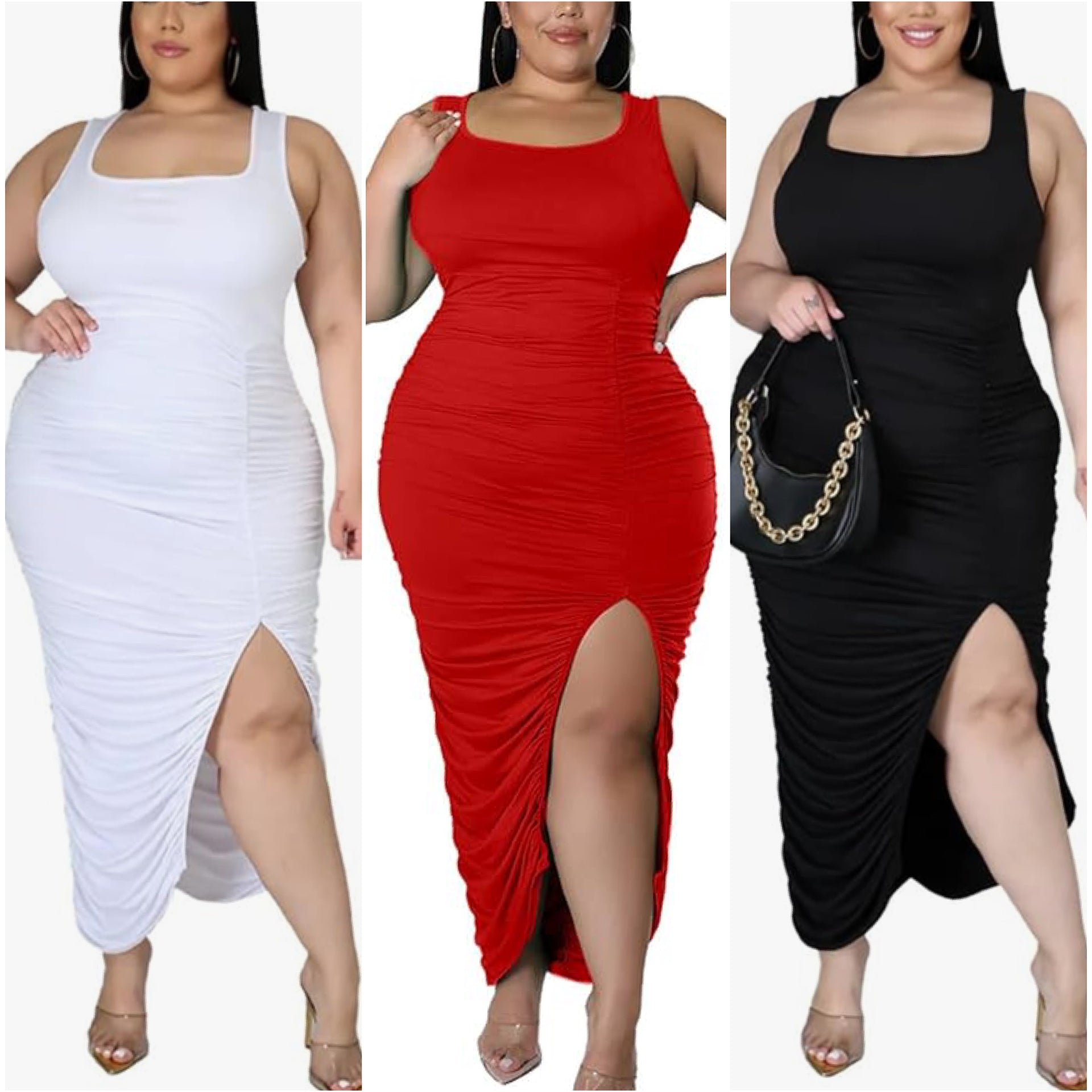 “Dana” Tank Ruched Split Maxi Dress