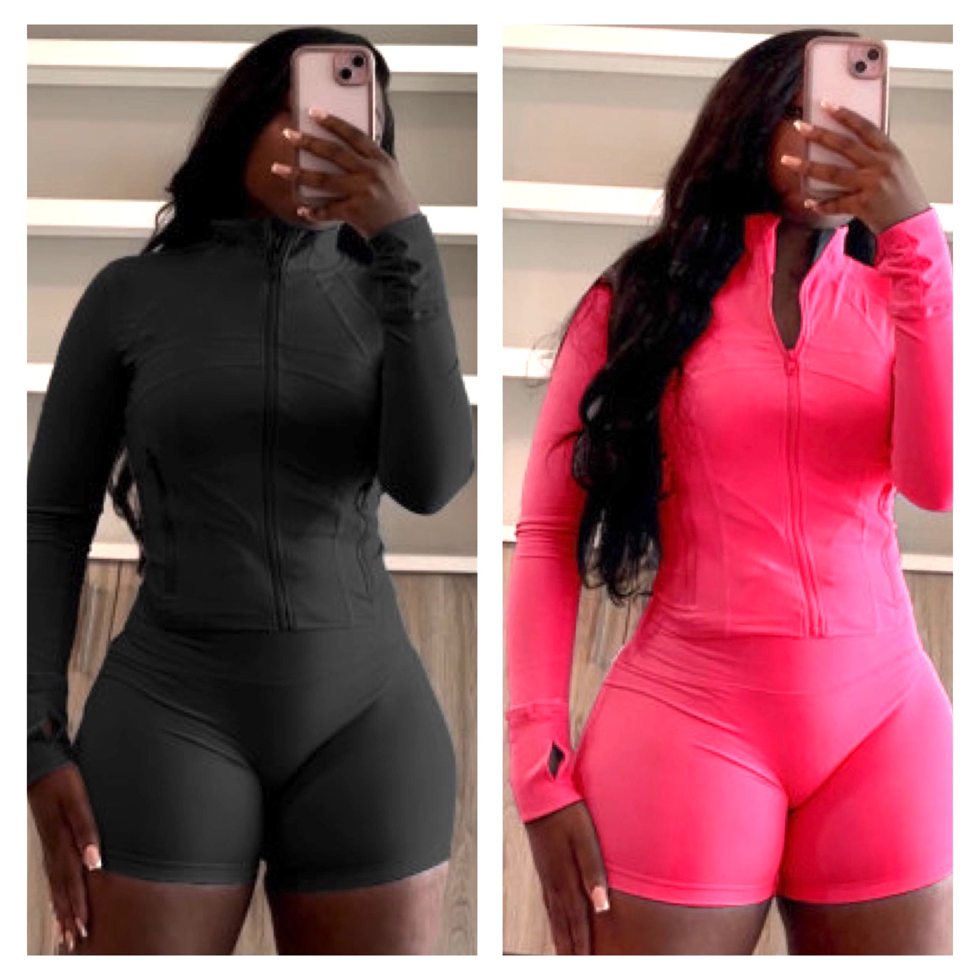 “Eve” Long Sleeve Jacket Biker Short Set