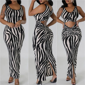 Zebra Print Cut Out Maxi Dress