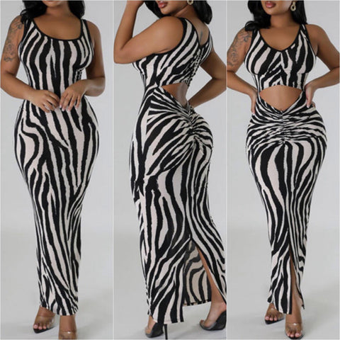 Zebra Print Cut Out Maxi Dress