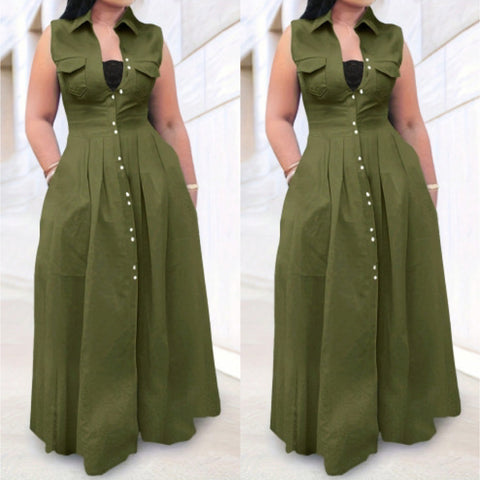 Olive Green Button Down Maxi Dress