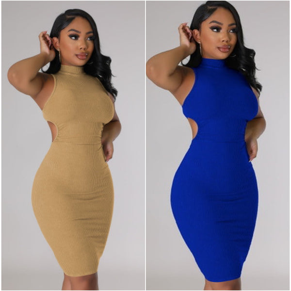 “Tamar” Ribbed Backless Sleeveless Dress