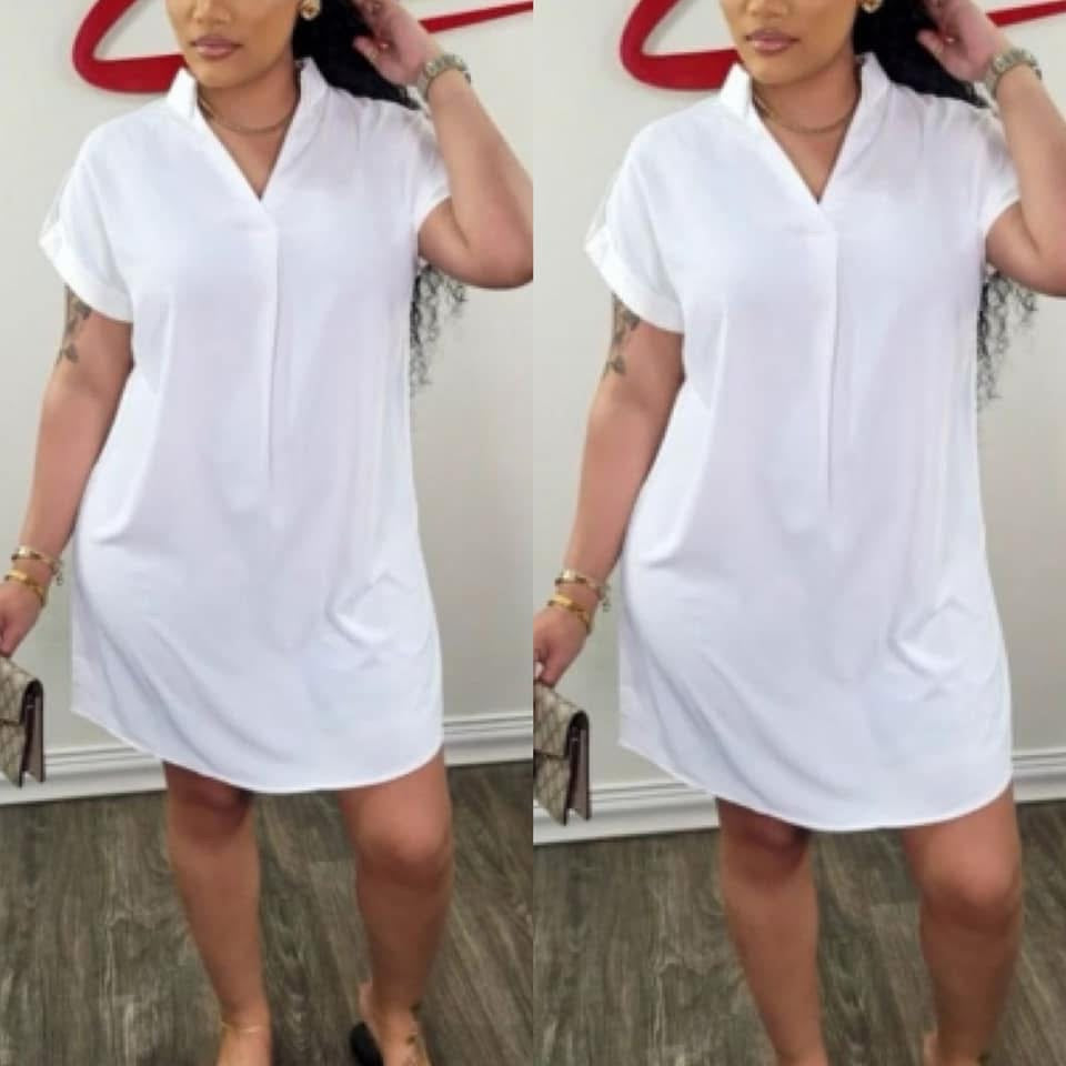 “Brandi” White Short Sleeve Tee Shirt Dress