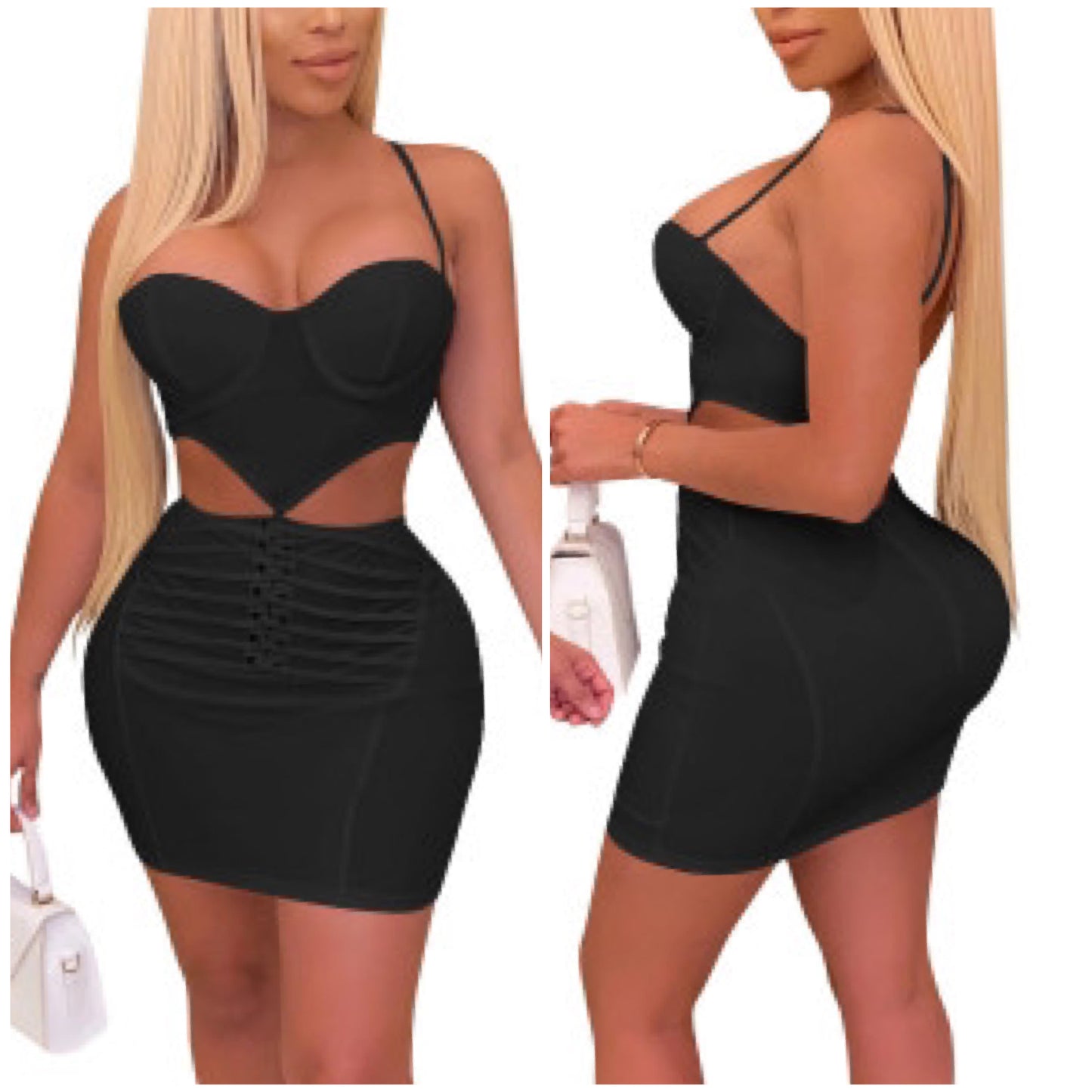 “Black Heart” Cutout Spaghetti Strap Mini Dress