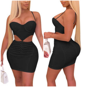 “Black Heart” Cutout Spaghetti Strap Mini Dress