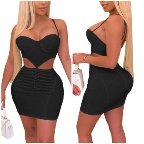 “Black Heart” Cutout Spaghetti Strap Mini Dress