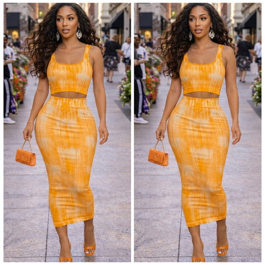 “Creamsicle” Ribbed Orange 2 Piece Skirt Set