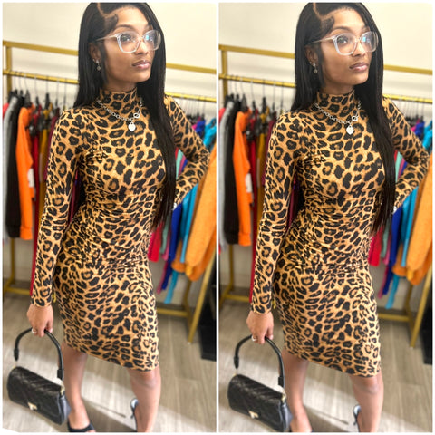 “Leo” Leopard Long Sleeve Party Dress