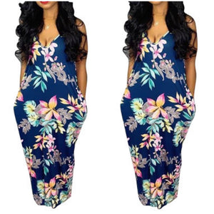 “Wildflower” Floral Pocket Spaghetti Strap Maxi Dress with Scarf