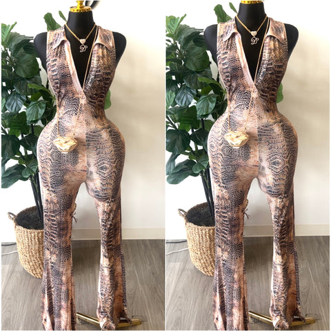 Snake Print Sleeveless Jumpsuit