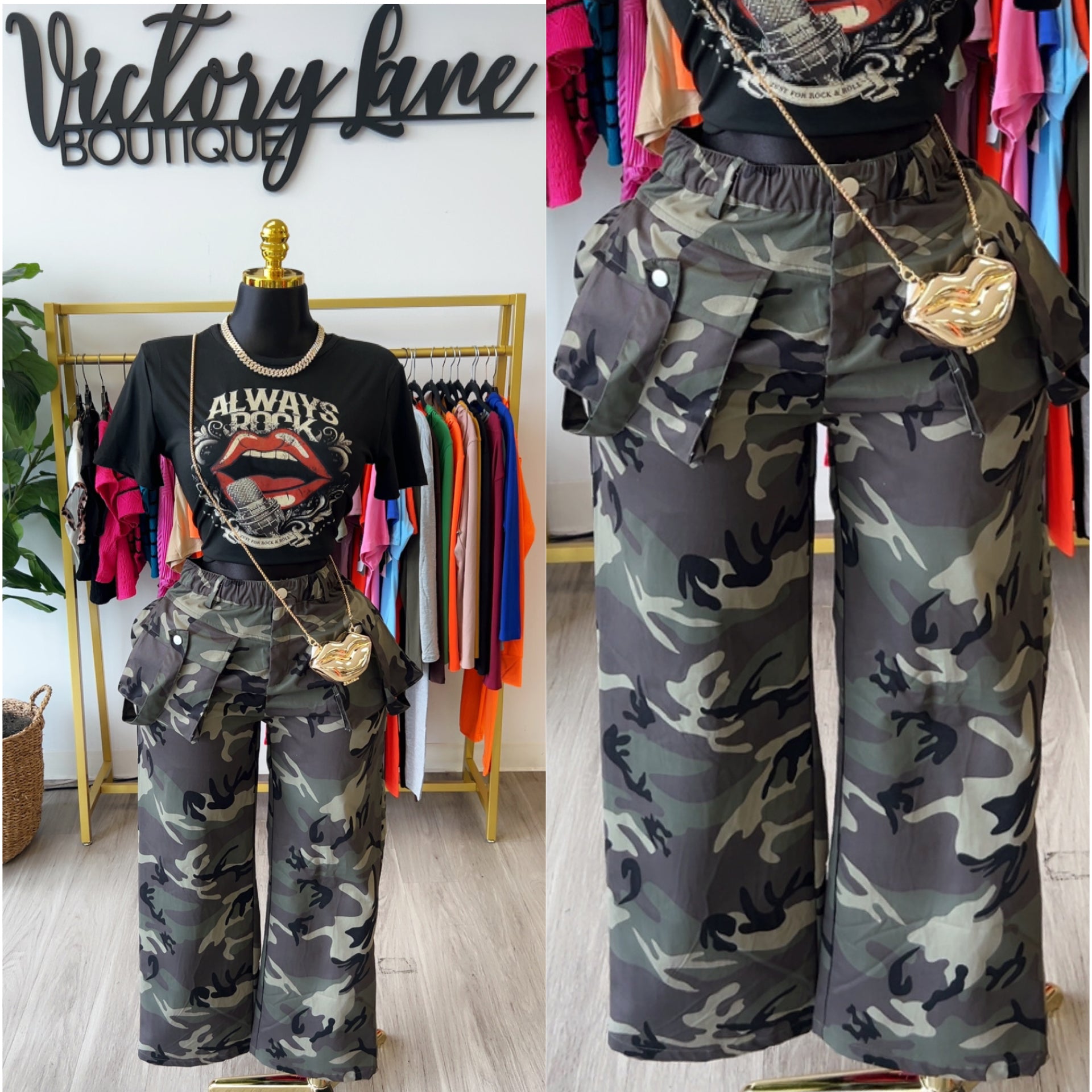 Wide leg Camouflage Cargo Pants