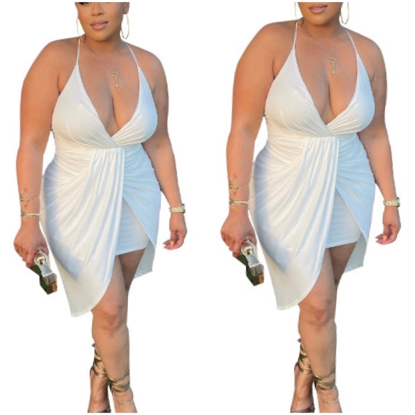 “Mary” Deep V Spaghetti Strap Tulip Dress