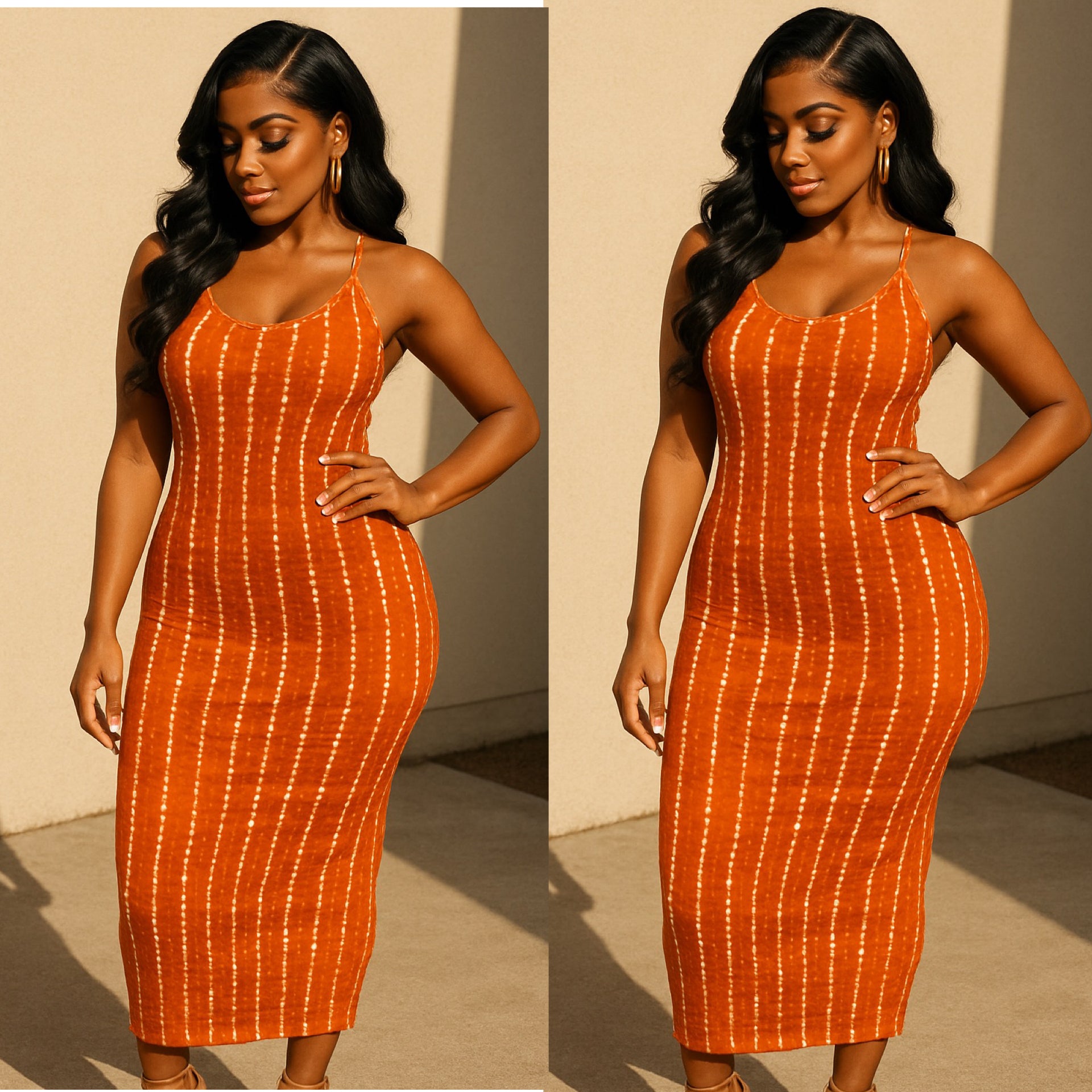 V Neck Copper Tie Dye Racer Back Maxi Dress