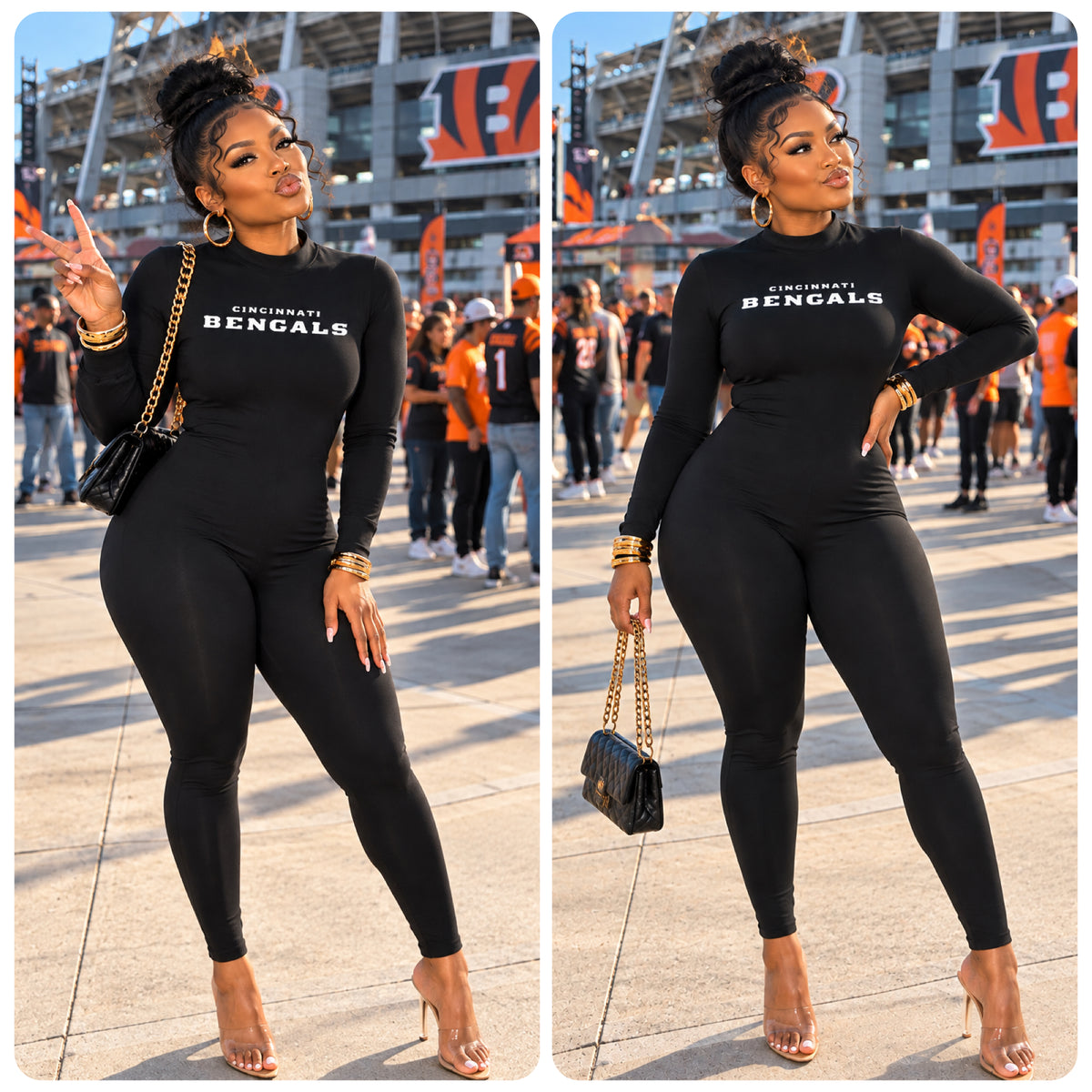 Black long sleeve one piece Cincinnati Bengals Jumpsuit