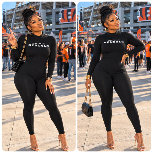Black long sleeve one piece Cincinnati Bengals Jumpsuit