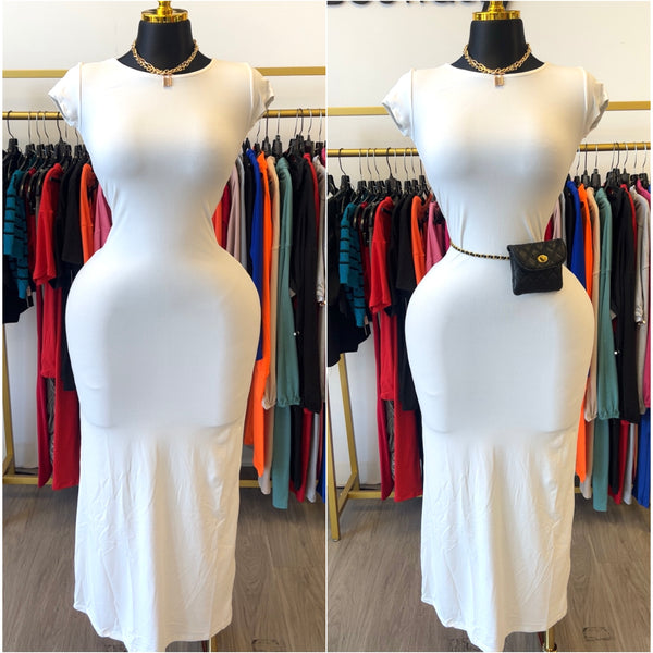 White Cap Sleeve Maxi Dress