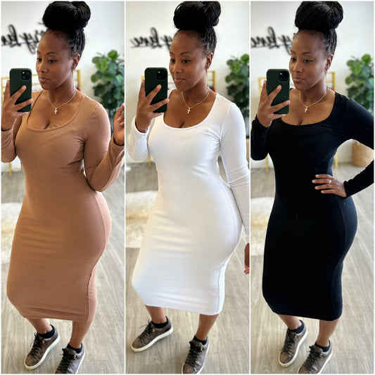 “Must Have” Ribbed Long Sleeve Thick Fitted Maxi Dress