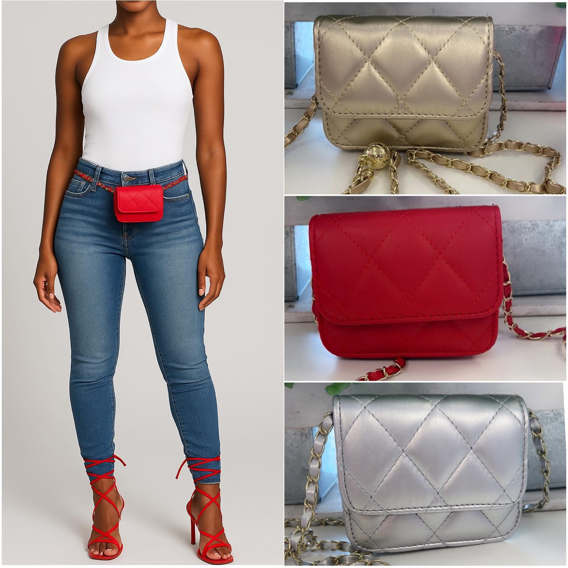 Faux Leather Quilted Crossbody Waist Belt Bag