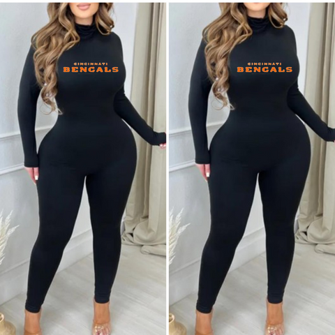 Black Stretch Long Sleeve Bengals jumpsuit