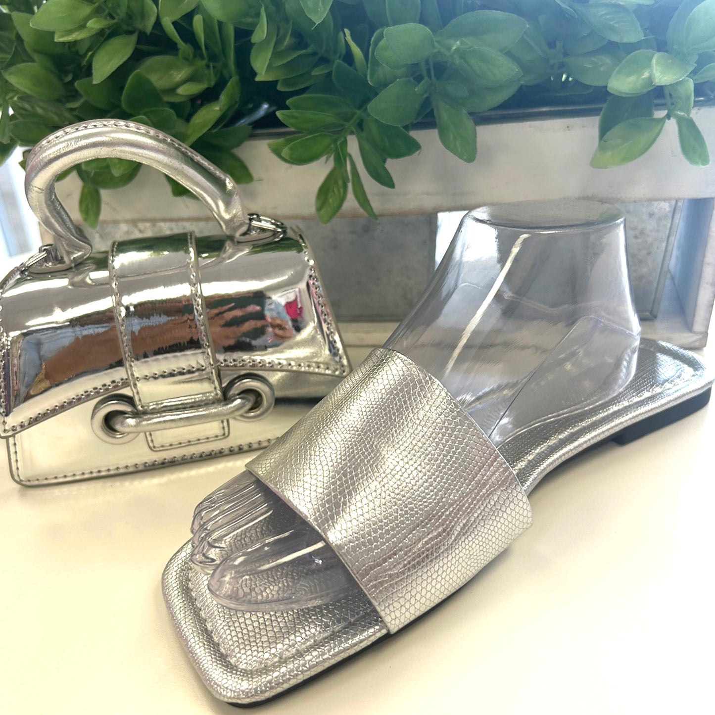 Faux Leather Slide Sandal