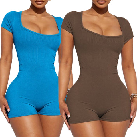 “Double Dutch” Ribbed Seamless Short Romper
