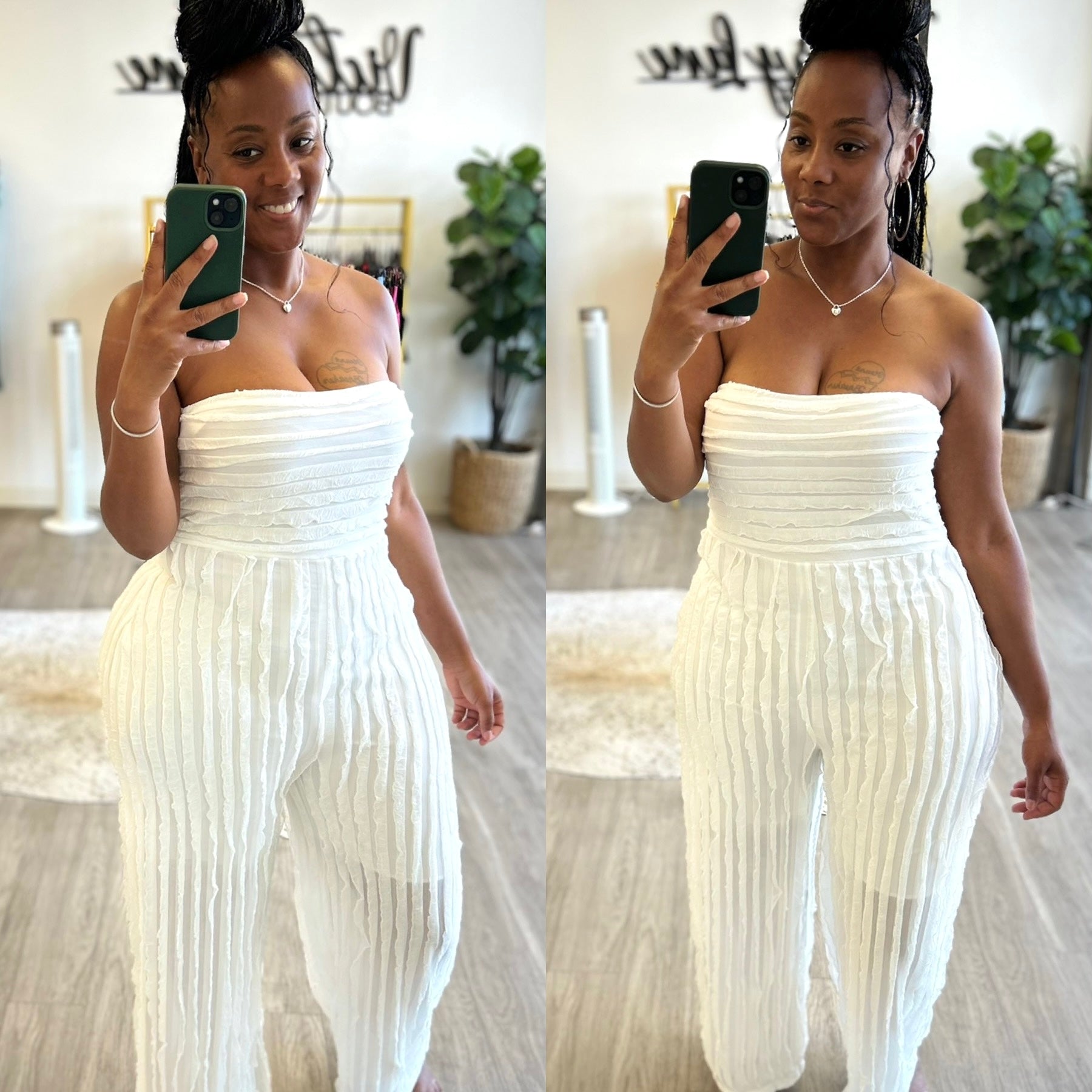 “Shayne” White Pleated Halter Jumpsuit