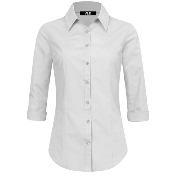 White Collar Button Down 3/4 Sleeve Shirt