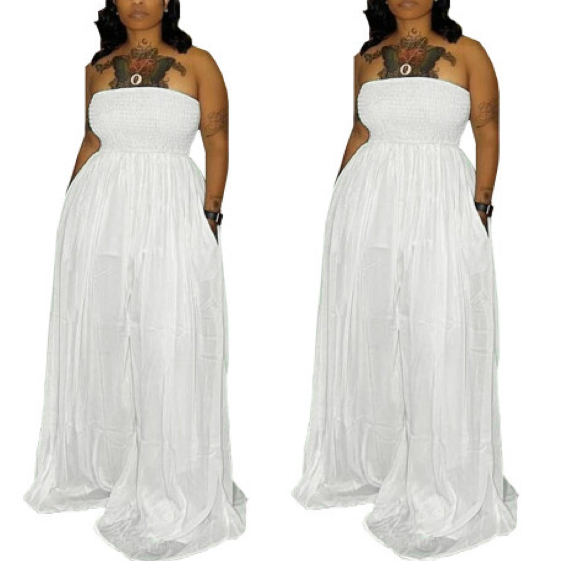 “Natasha” White Linen Halter Top Wide Leg Jumpsuit