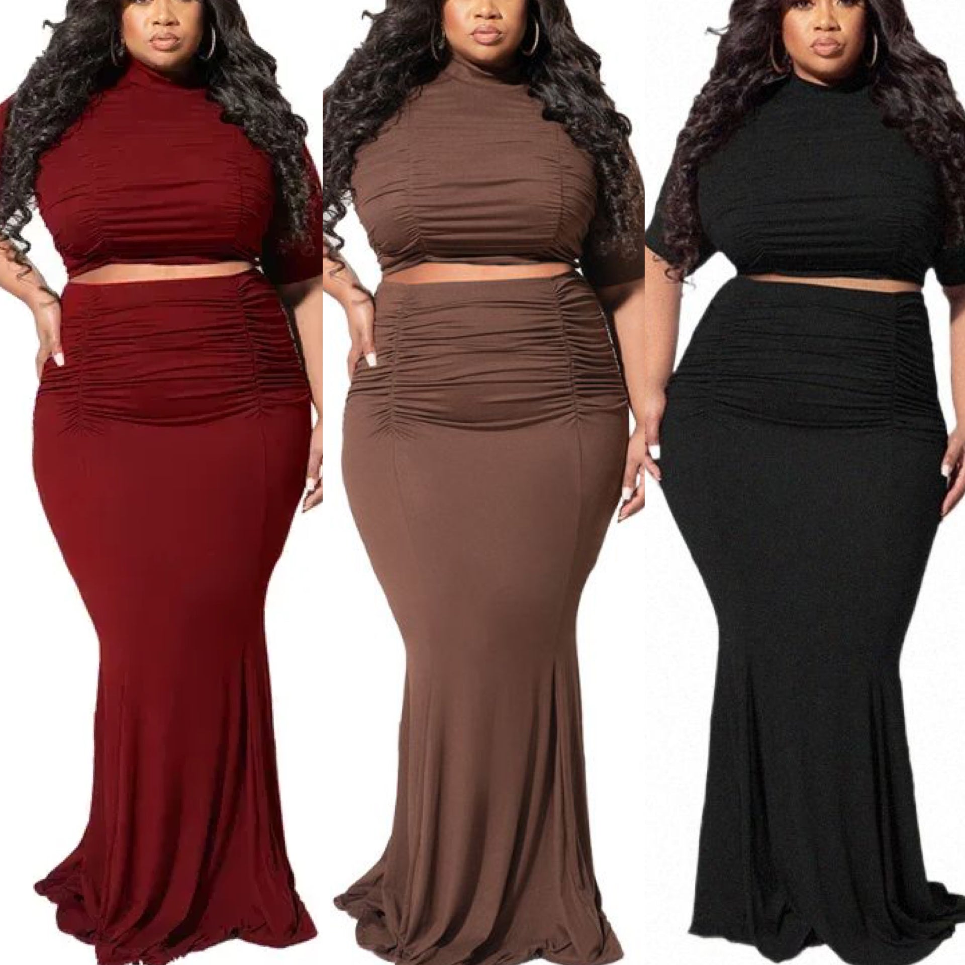 “Yana” Stretch 2 Piece Short Sleeve Maxi Skirt Set