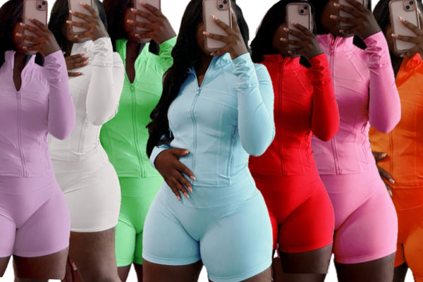 “Eve” Long Sleeve Jacket Biker Short Set