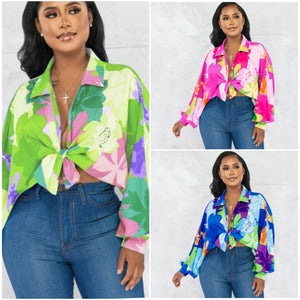 “Garden Of Love” Open Tie Balloon Long Sleeve Top Shirt